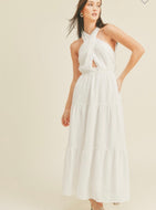 White Cross Front Halter Maxi Dress